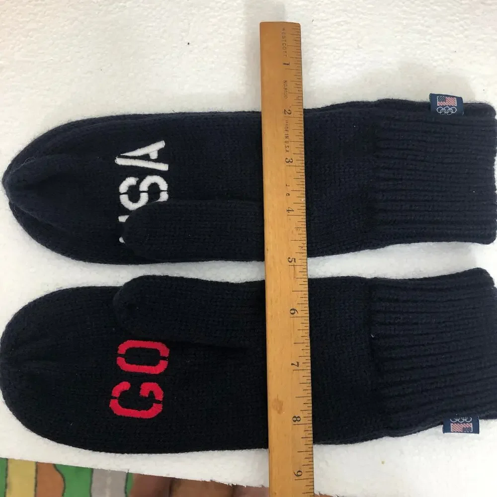 Mittens Olympic Team GO USA Embroidered Rib Knit Navy Patriotic